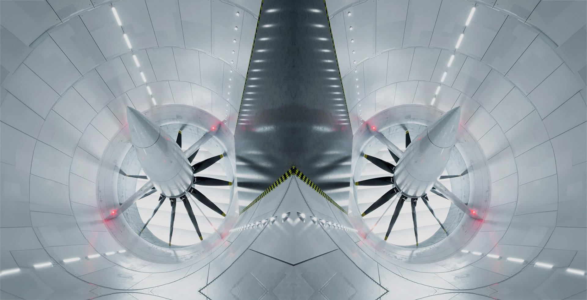 a mirrored image of a aeronautical engine