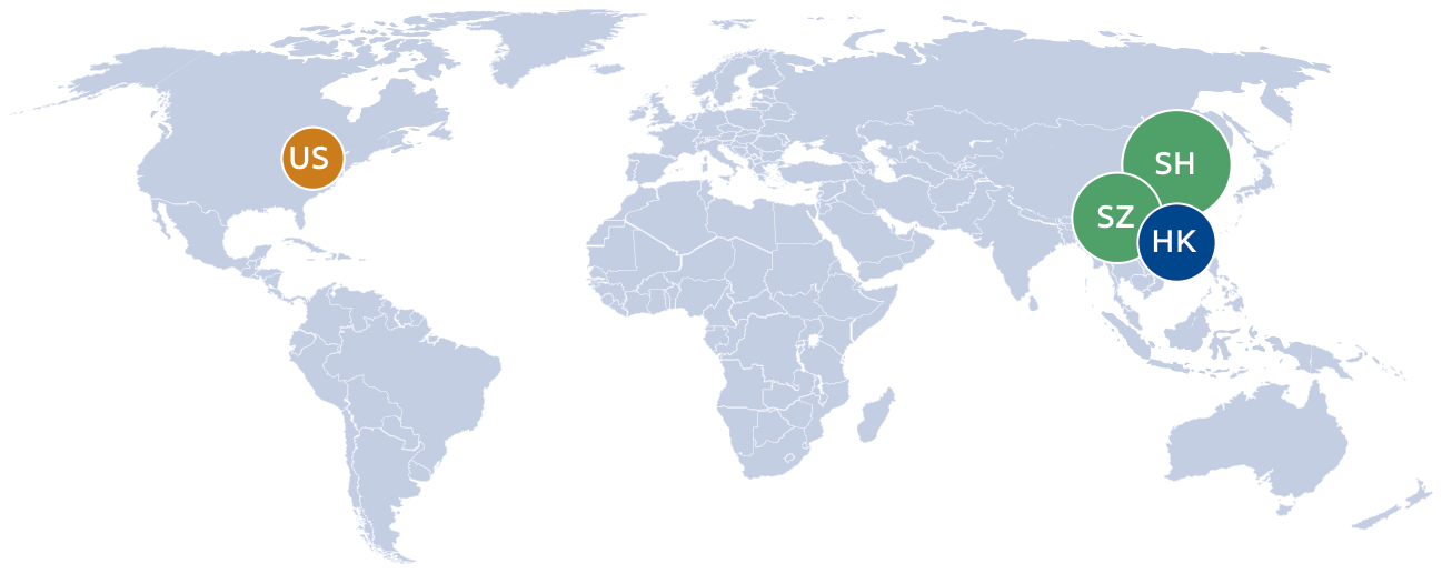 Major stock exchanges for China equities map